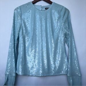 WHISTLES Ice Blue Sequin Long Sleeve Top | Size US 6